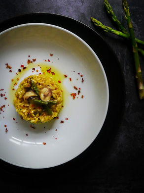 Mushroom, Asparagus and Parmesan Risotto with Truffle Oil