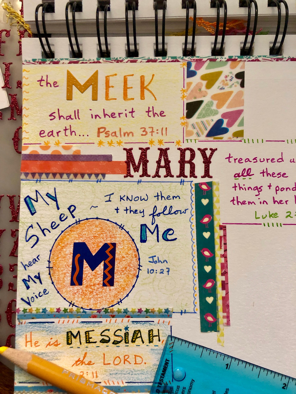 "M" page in #biblequiltjournal