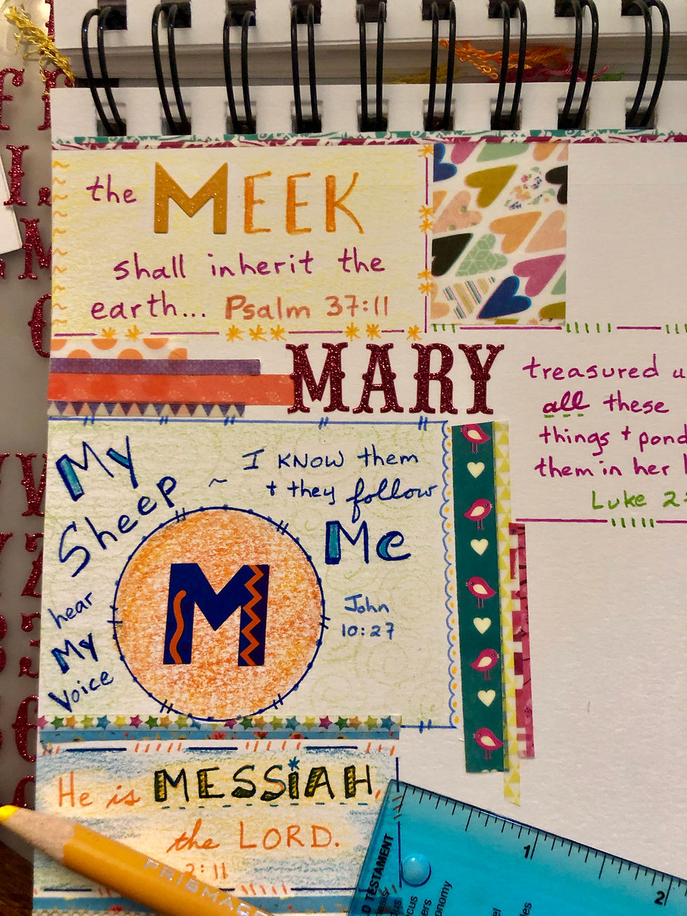 "M" page in #biblequiltjournal