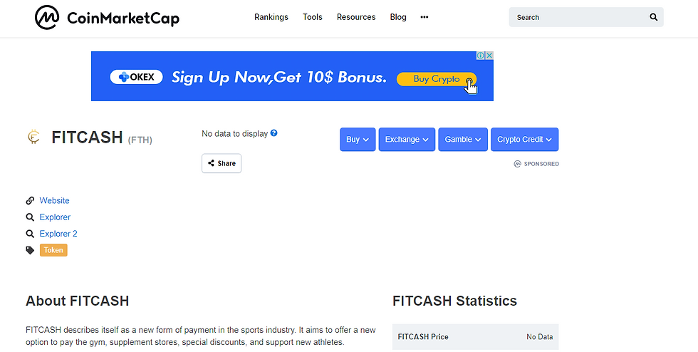 FITCASH FTH now at COINMARKETCAP