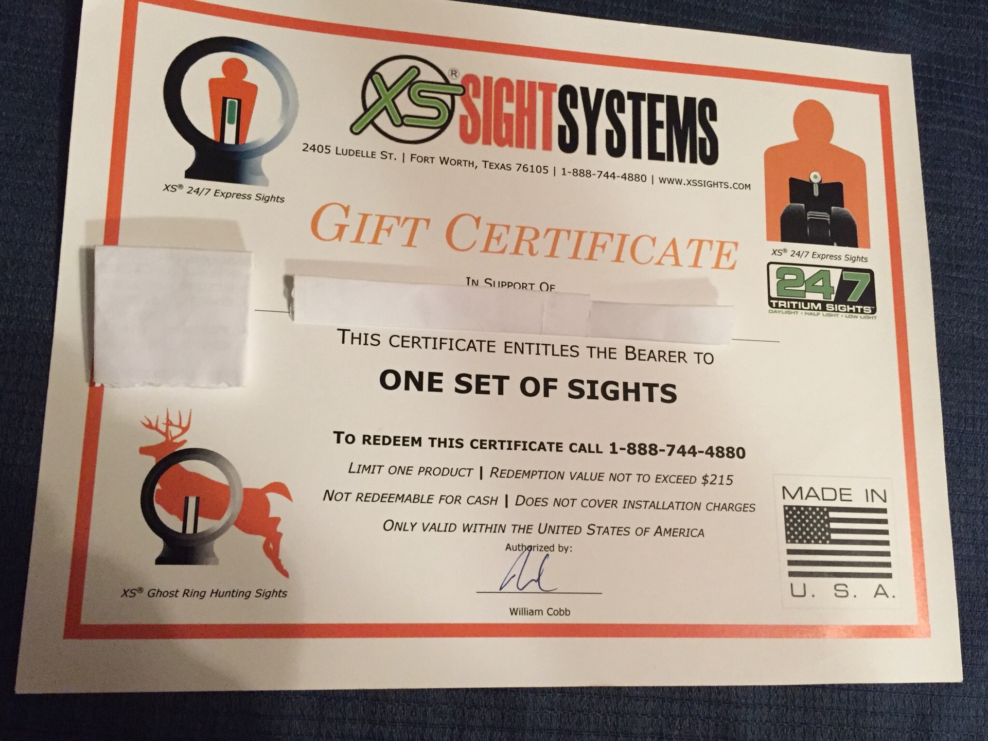 XS sights Gift cert content media