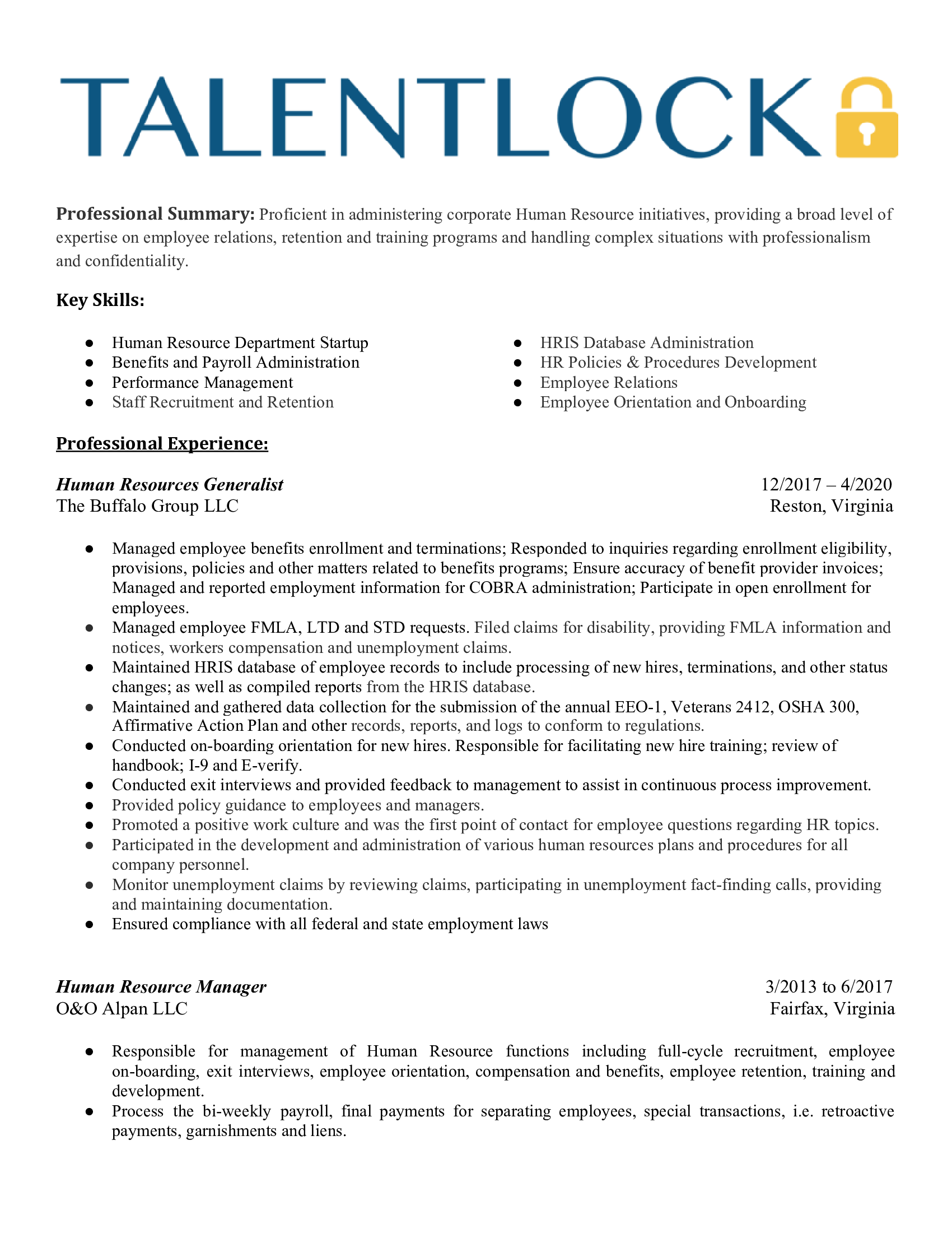 Human Resources Generalist content media