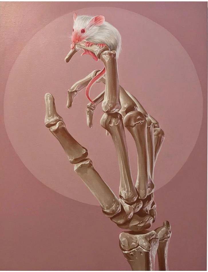 Sam Bates aka "Smug One" paintings with aerosol and acrylic on canvas in the Exhibition "Skin and Bones"