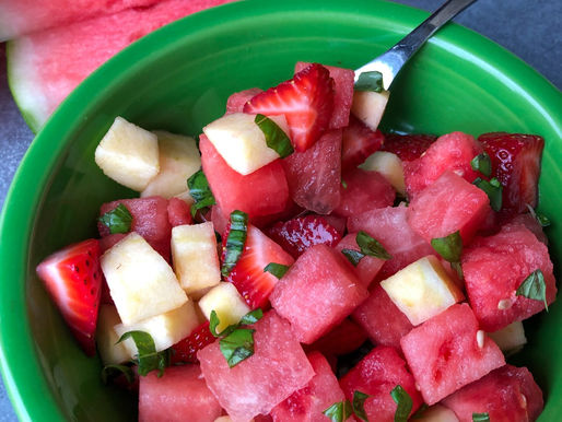 WATERMELON STRAWBERRY SALAD WITH APPLE & BASIL