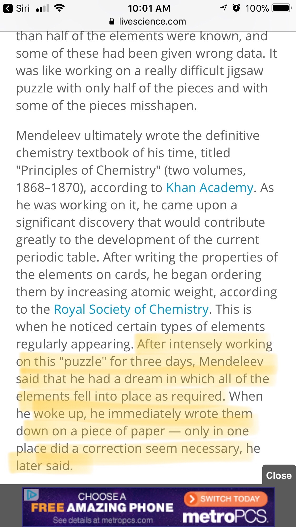 The periodic table was created from a Dream!!! content media