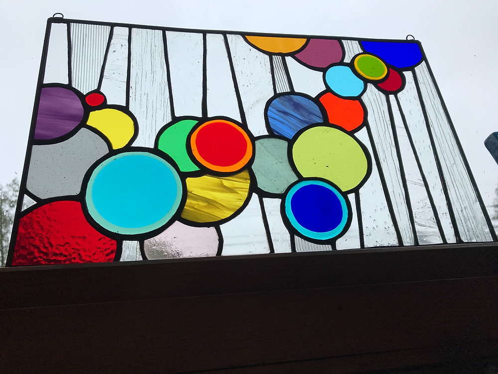 Stained glass and fused glass combo with textured clear by Laura Koss of Garden State Glasswork