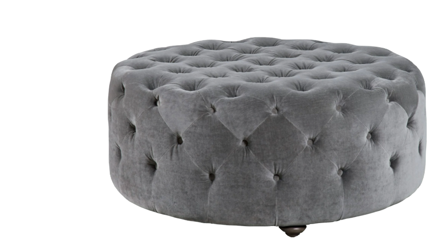 Gray Ottoman fully upholstered and accented with button tufting from Universal Furniture