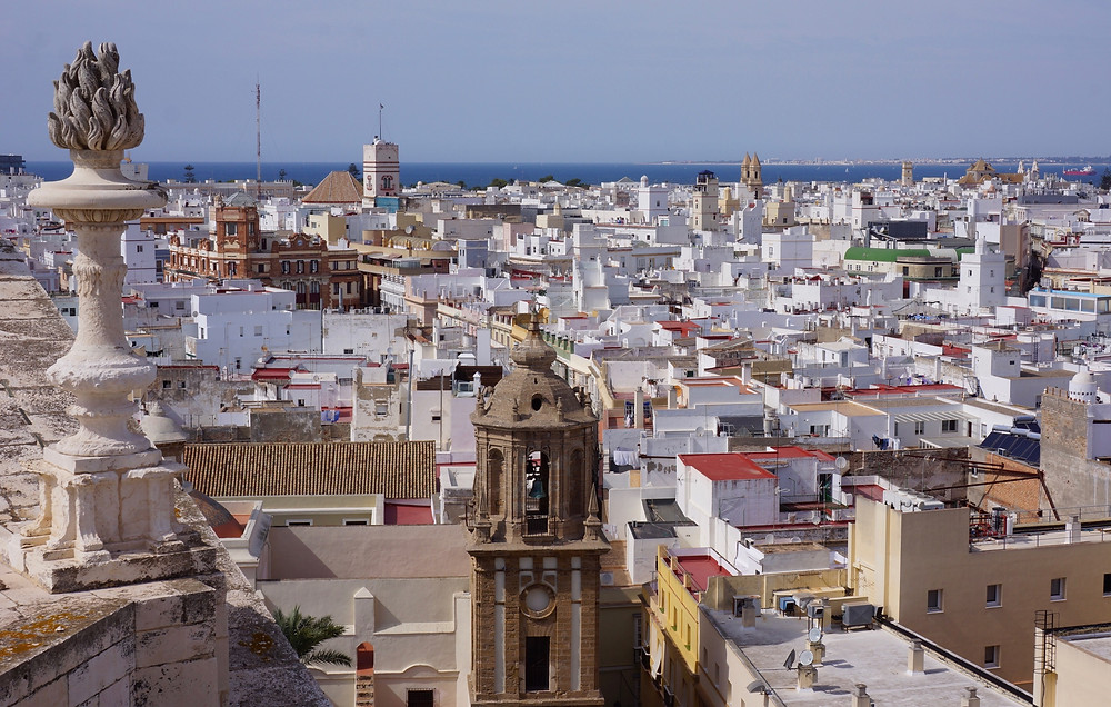 A view of Cádiz rooftops seen from the cathedral’s bell tower.