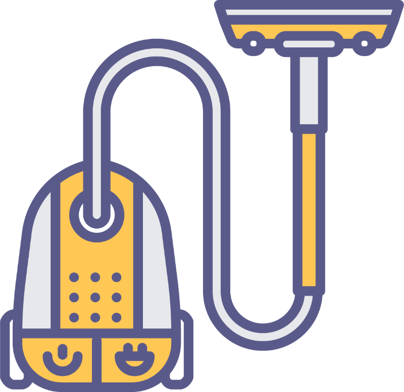 Colorful illustration of a canister-style vacuum.