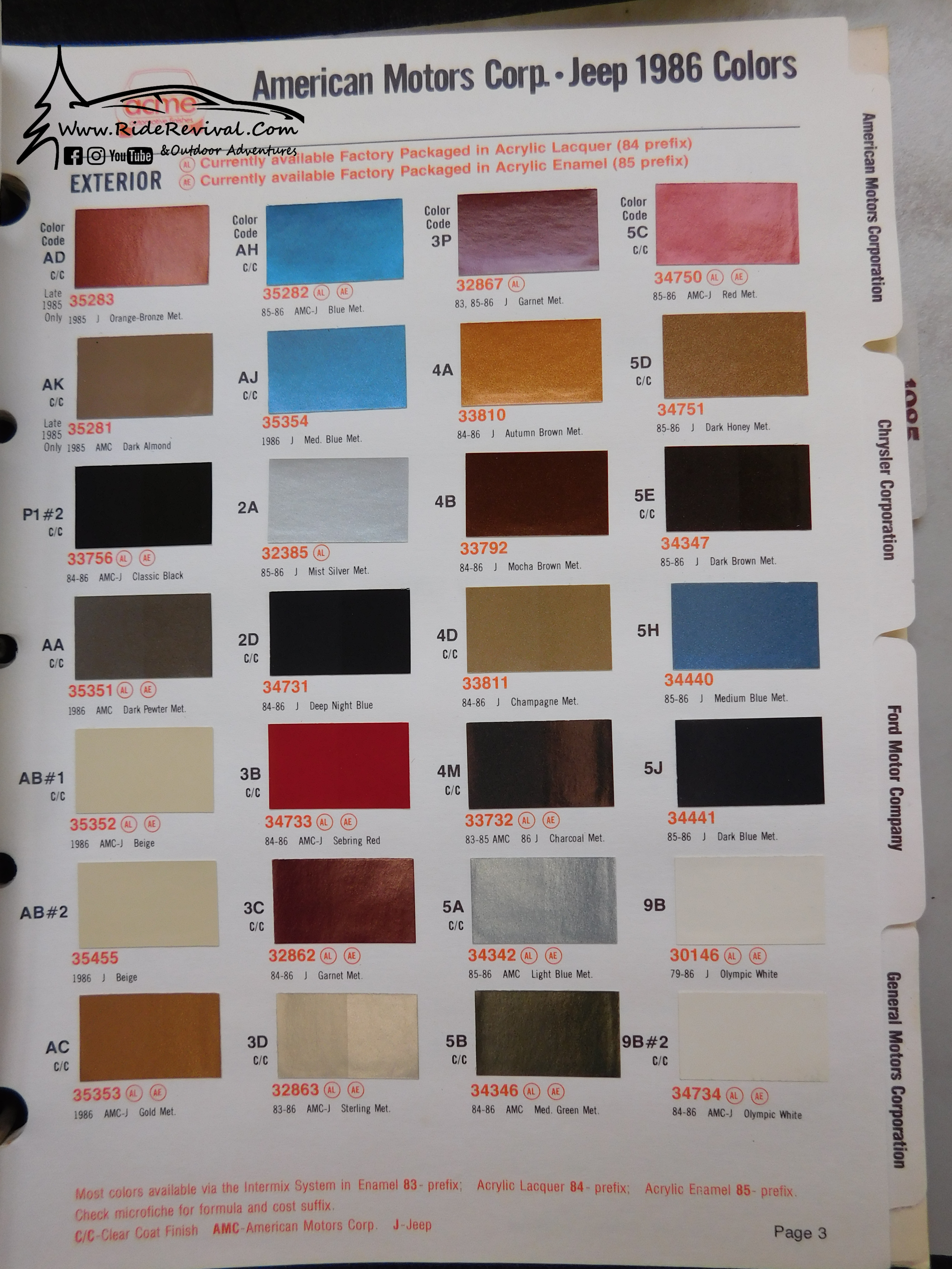 Jeep Comanche MJ Paint codes and interior colors. content media