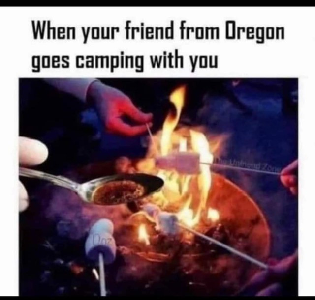 When your friend from Oregon goes camping with you