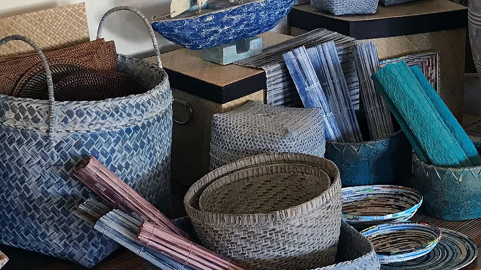 Blue natural fibre storage boxes and baskets
