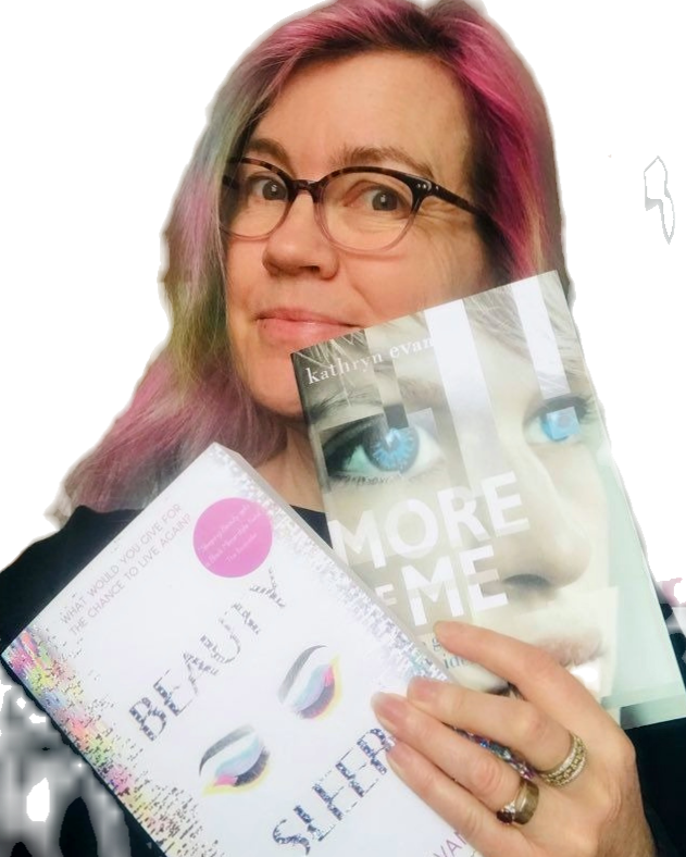 Kathryn Evans holds up two books
