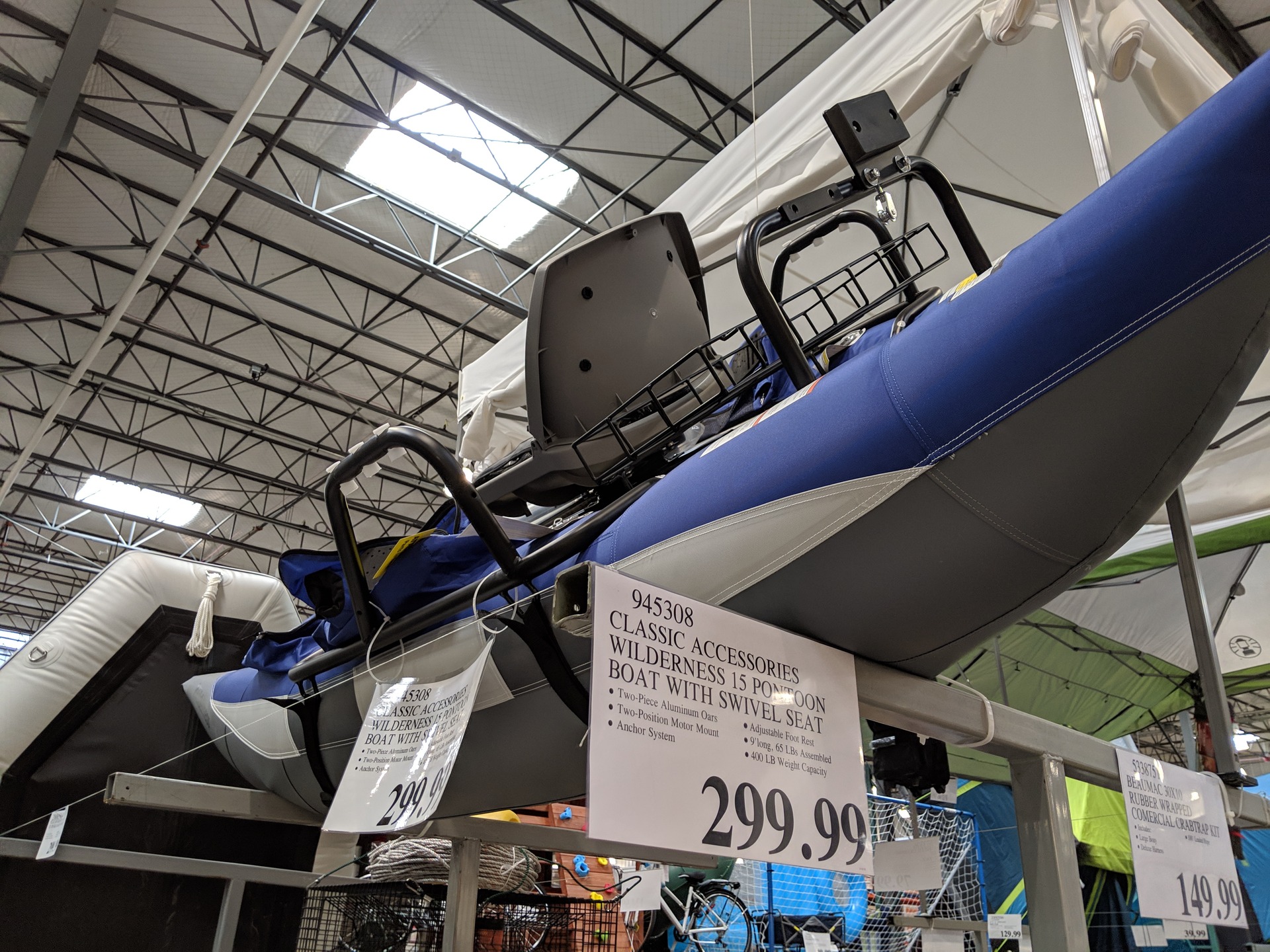 Entry level pontoon boat available at Costco, Burlington for $299.99 content media