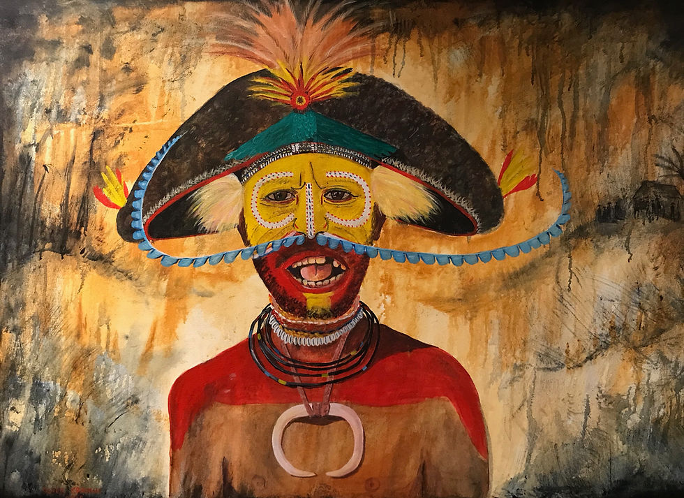 Painting of a Huli Wig Tribe warrior in a desert. #PieterCronjeArt  