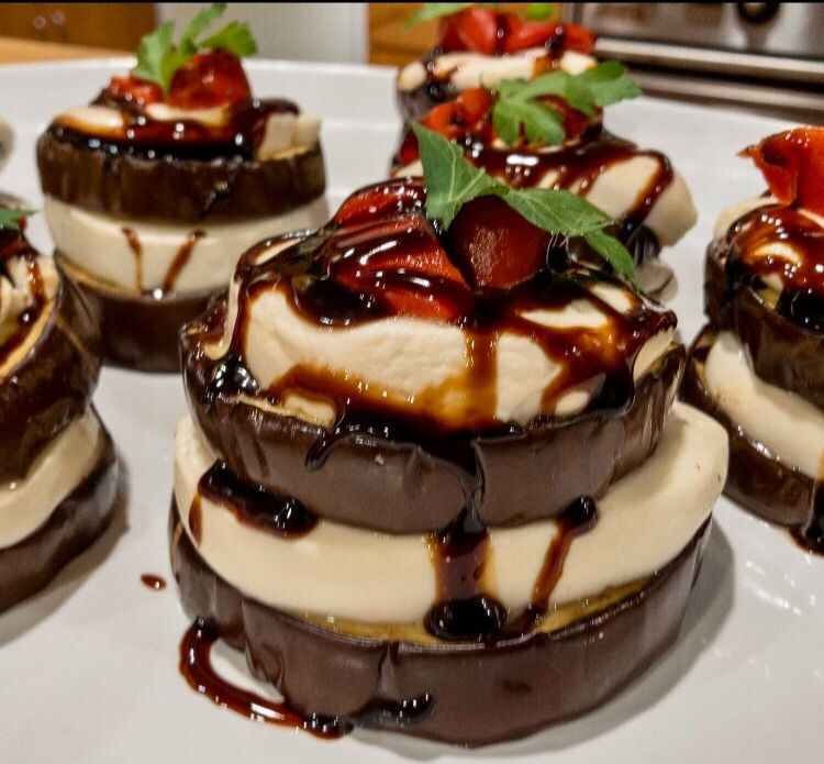 BalsamicGlazed Eggplant Towers