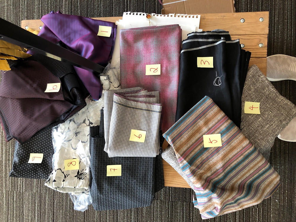My capsule begins with my fabric stash. Now that I have these I am clipping 2 small swatches to begin my wardrobe outfits!