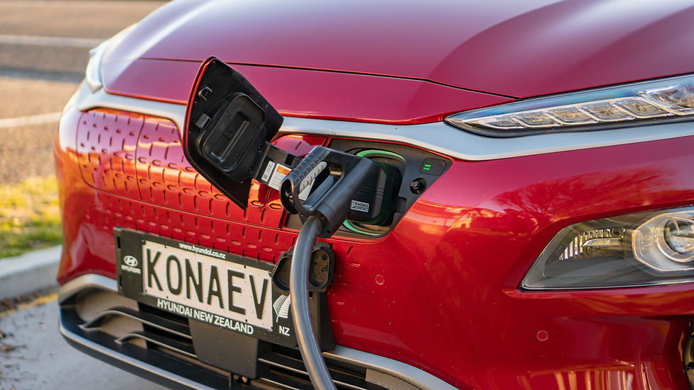 Hyundai Kona Electric 2019 front red fast charging Lake Taupo New Zealand Unison Power Park