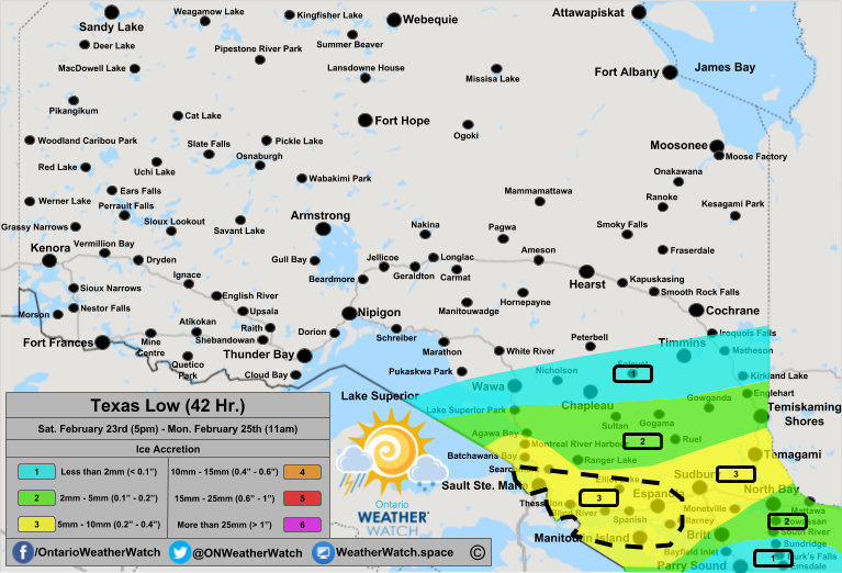 Freezing Rain Forecast, for Northern Ontario. Issued: February 23rd, 2019.