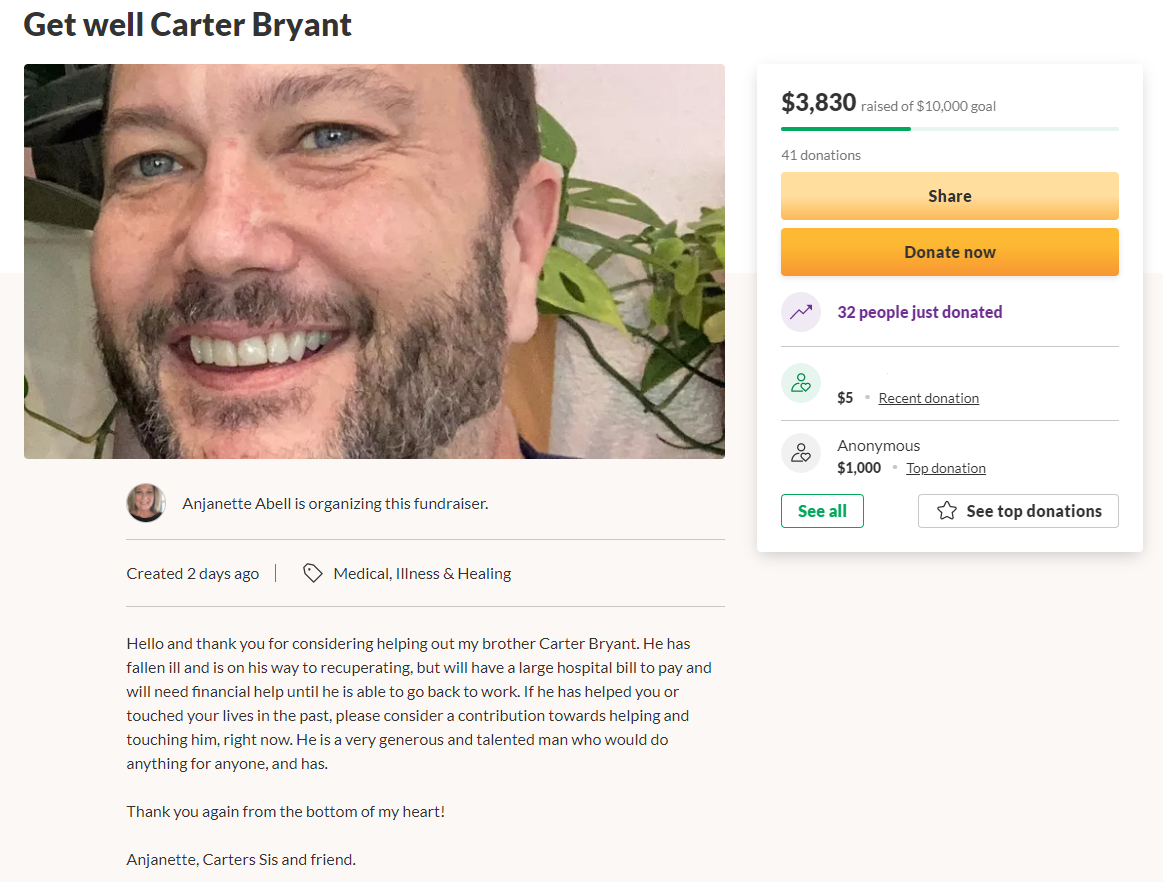 Carter Bryant needs financial help for hospital bill, GoFundMe set up content media