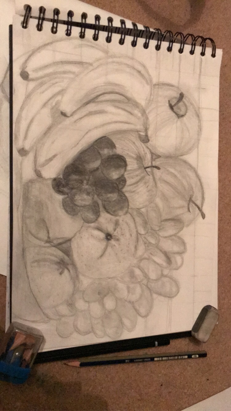 A bowl of fruit (not the best) I tried to use a grid 😥😭they are soo hard! This took 5 and a half hours STRAIGHT content media
