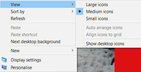 Menu for changing the desktop icon size
