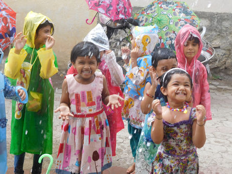 "Pitter-patter, pitter-patter," let's go out to play.I just love to jump in puddles on a rainy day.
