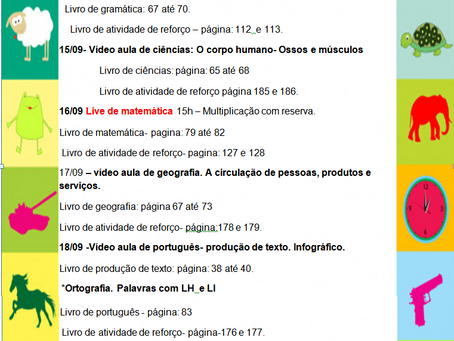 cronograma da semana: 14/09 ate 18/09