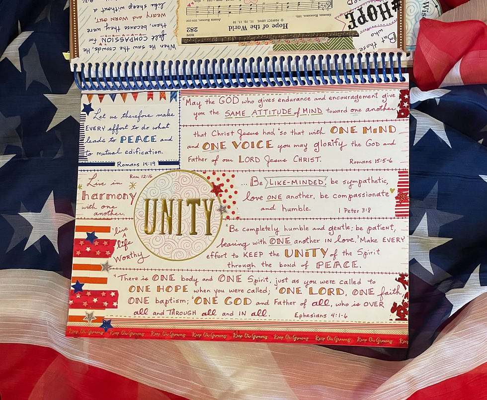 Unity page in Monthly Bible Quilt Journal