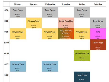 Virtual Classes Schedule, Week of 4/20