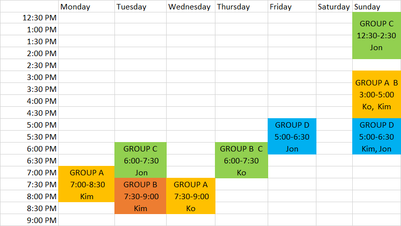 2022 Club group class schedule and instruction content media