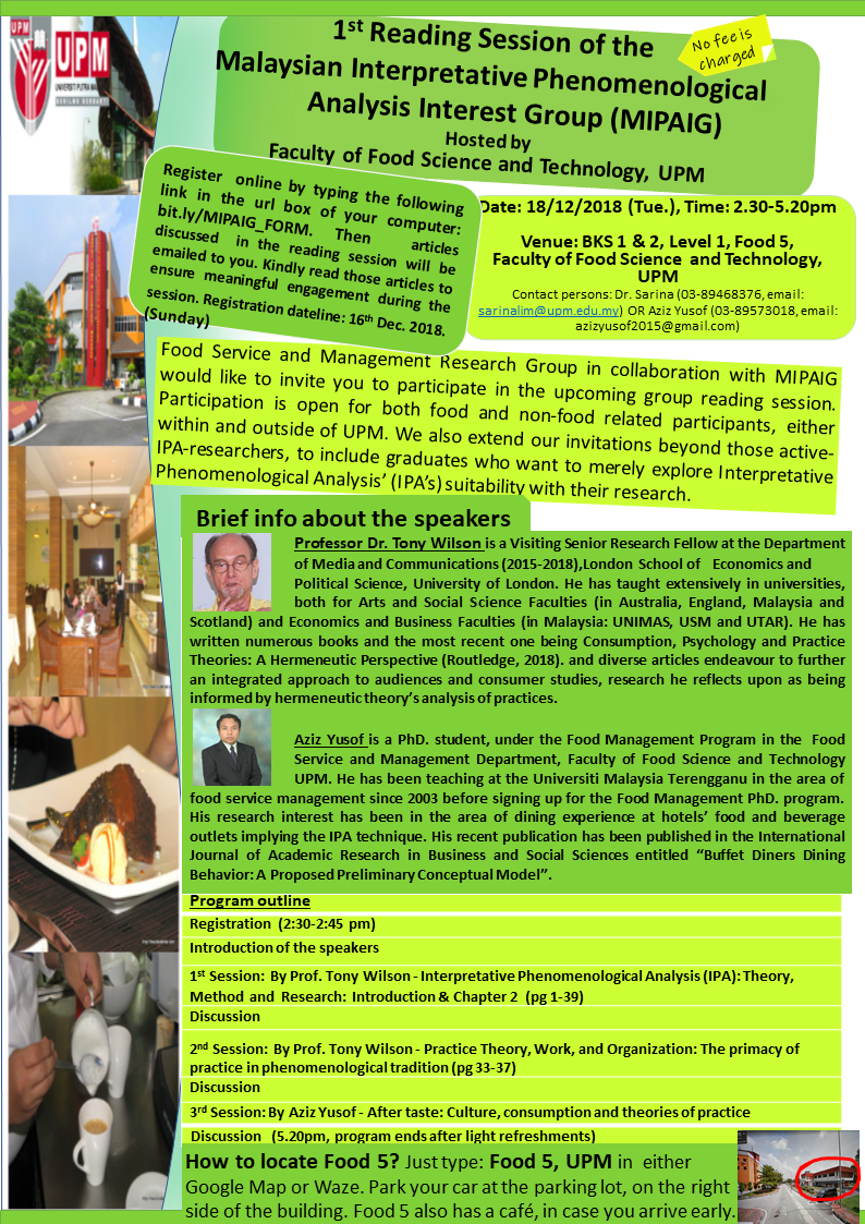 You are intived to the 1st Group Reading Session organized by Malaysian Interpretative Phenomenological Analysis Interest Group (MIPAIG) content media