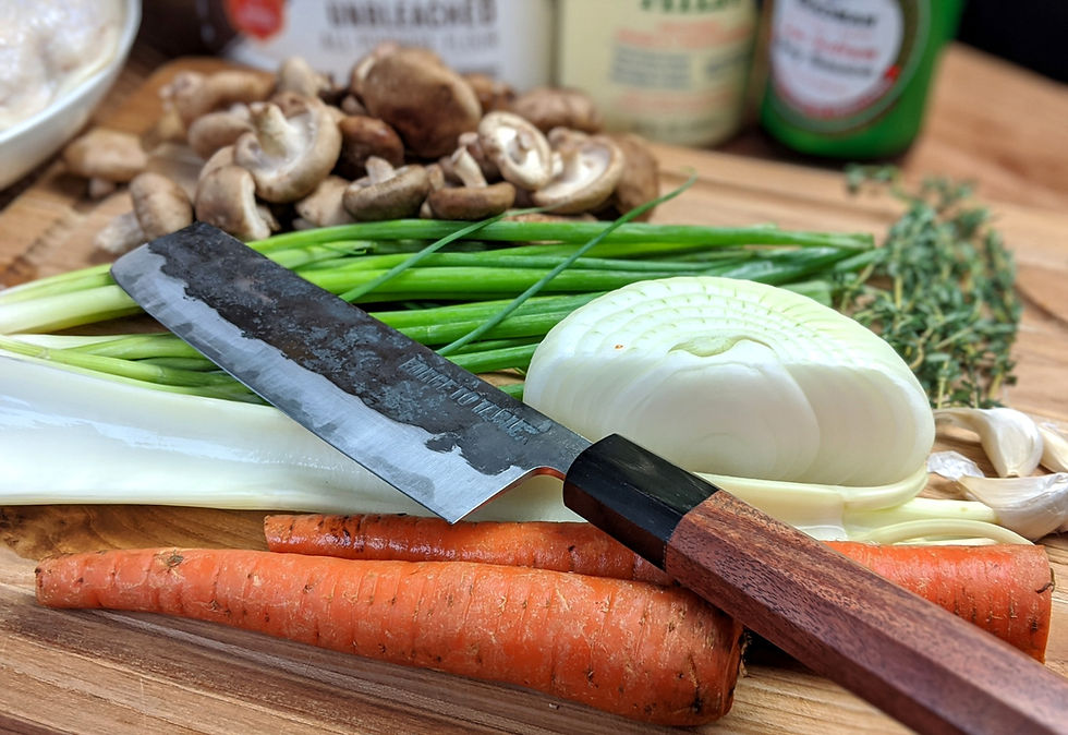 shiitake mushrooms, scallions, thyme, yellow onion, garlic, celery and carrots