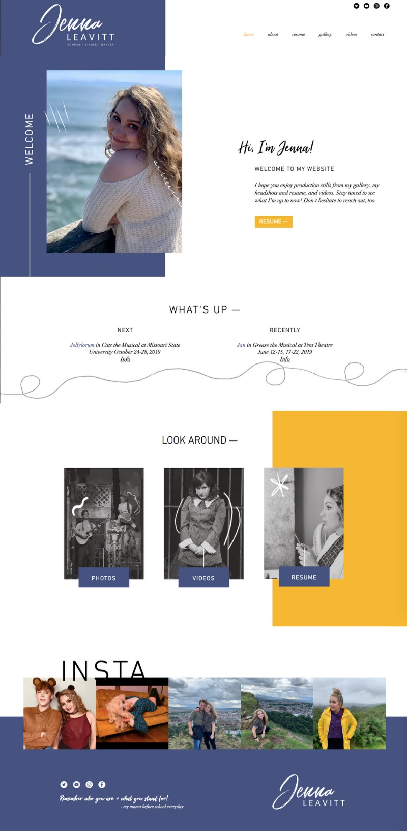 Wix website design for Jenna Leavitt by Bridgette Karl of forty-ninth street, websites for actors
