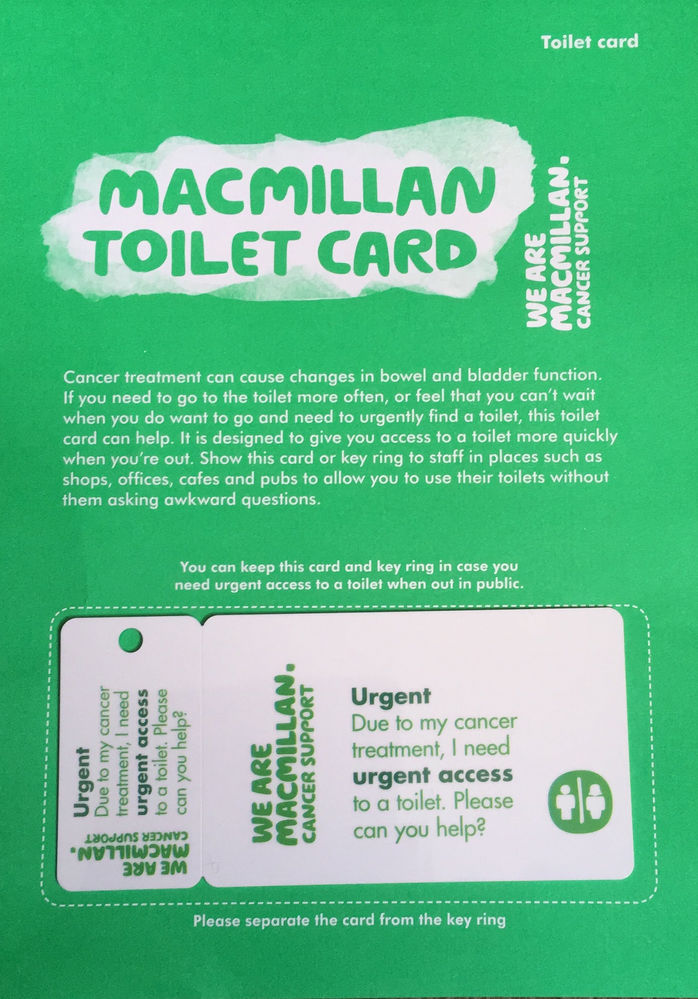 Macmillan Toilet Urgent Access Card