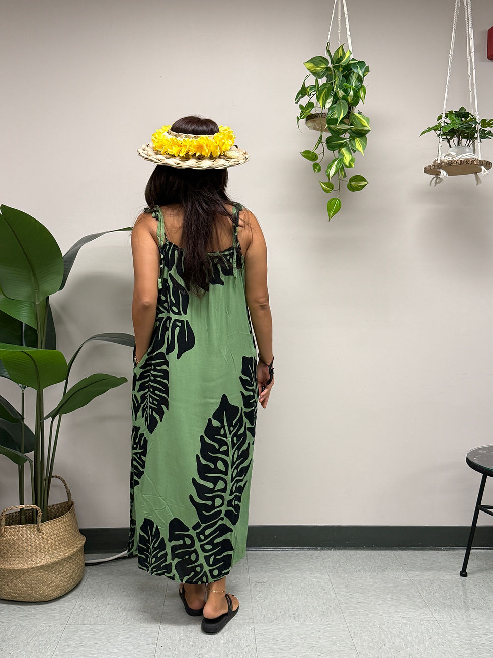 Thumbnail: Waimea Dress - Monstera - Jade Green/Black