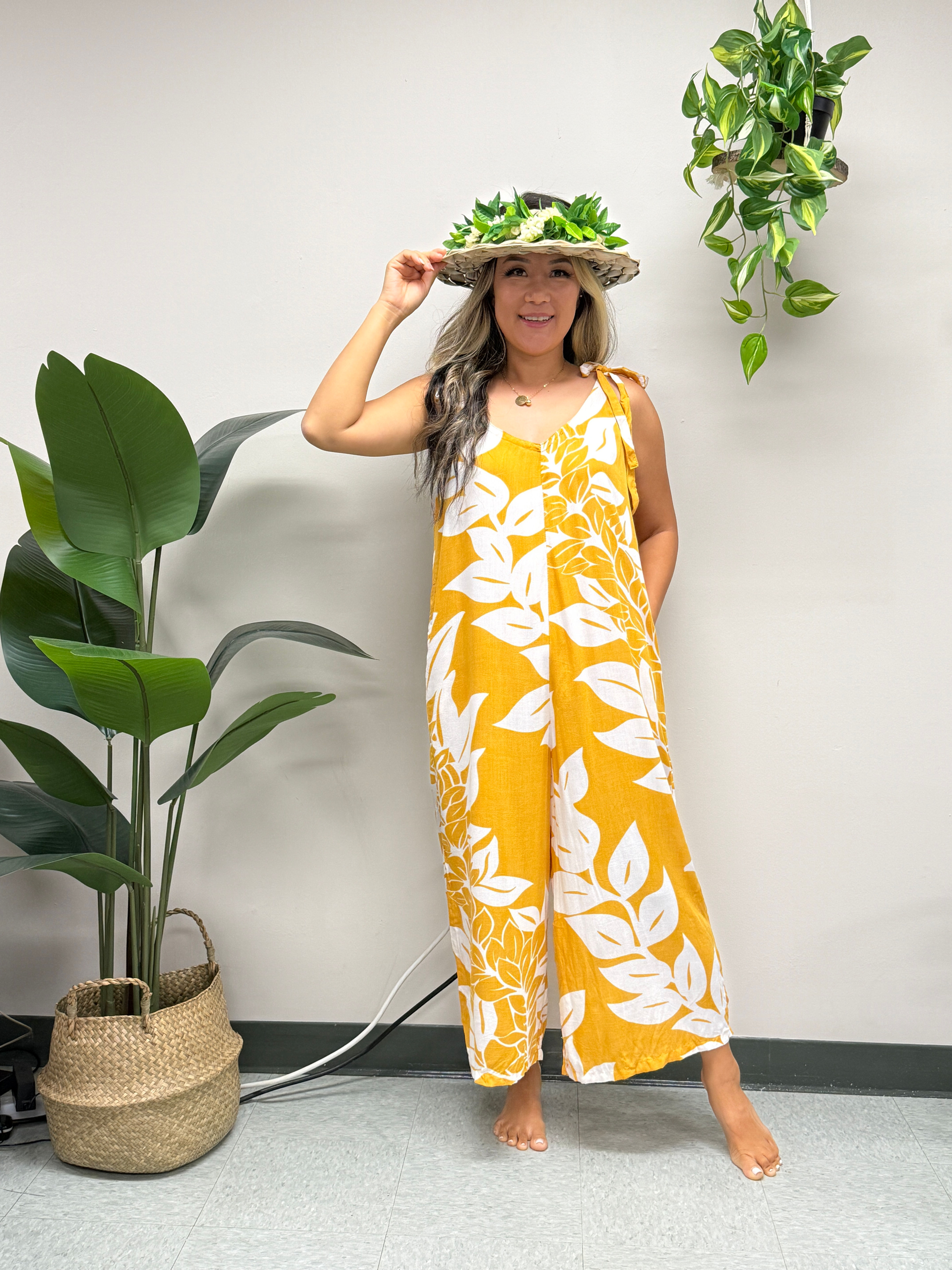 Kula Romper - Maile lei - Amber/White