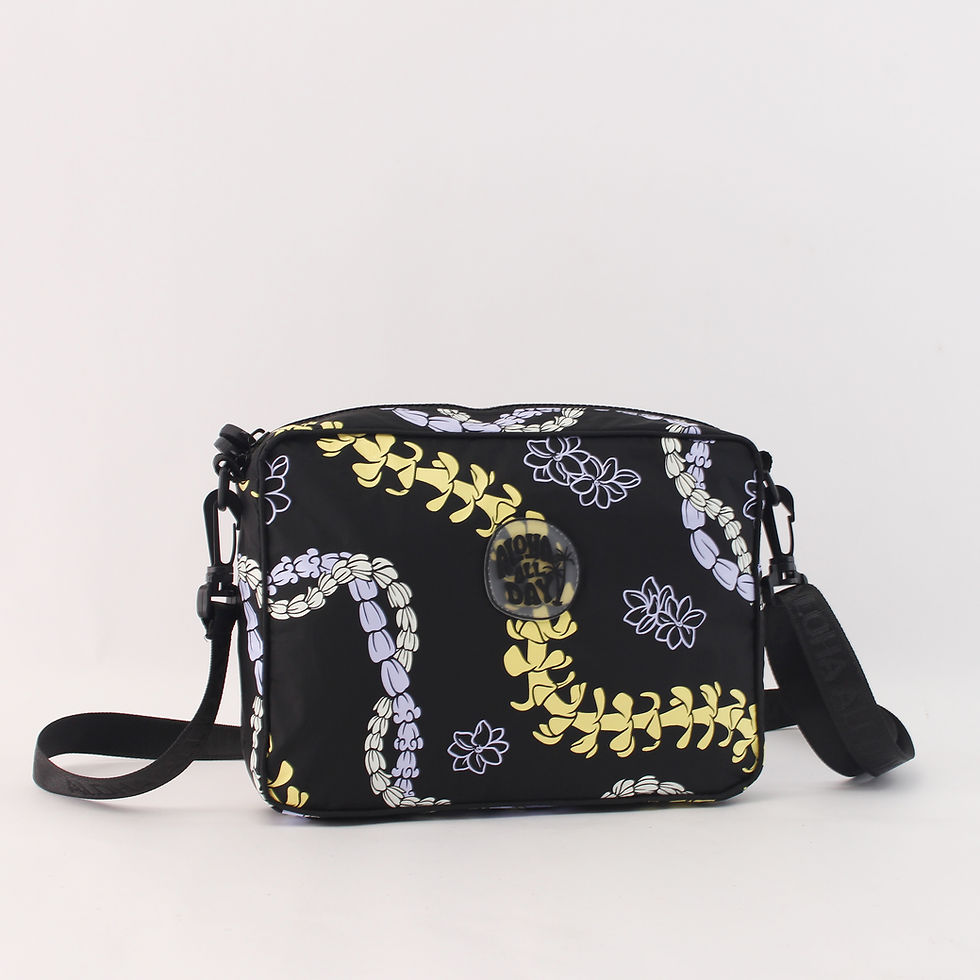 Thumbnail: Tyvek Crossbody Bag - Pua Kenikeni pattern- Black