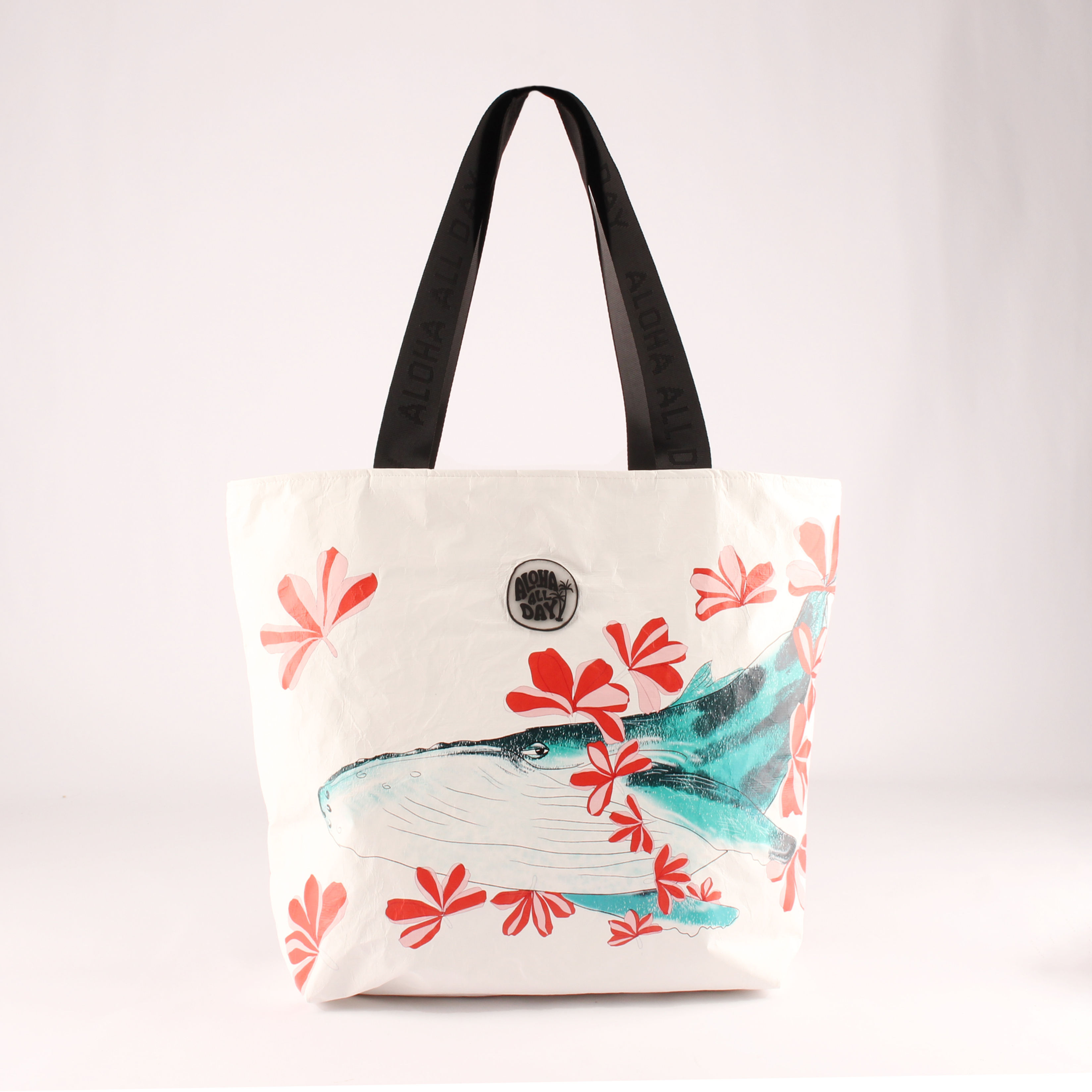 Tyvek Tote Bag - Humpback whale with Naupaka