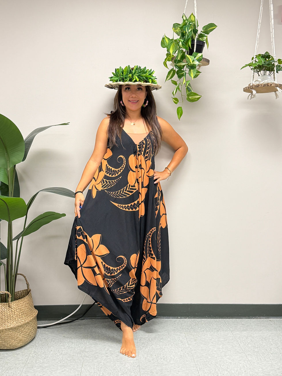 Maui Romper- Plumeria Tat - Black/Hazel