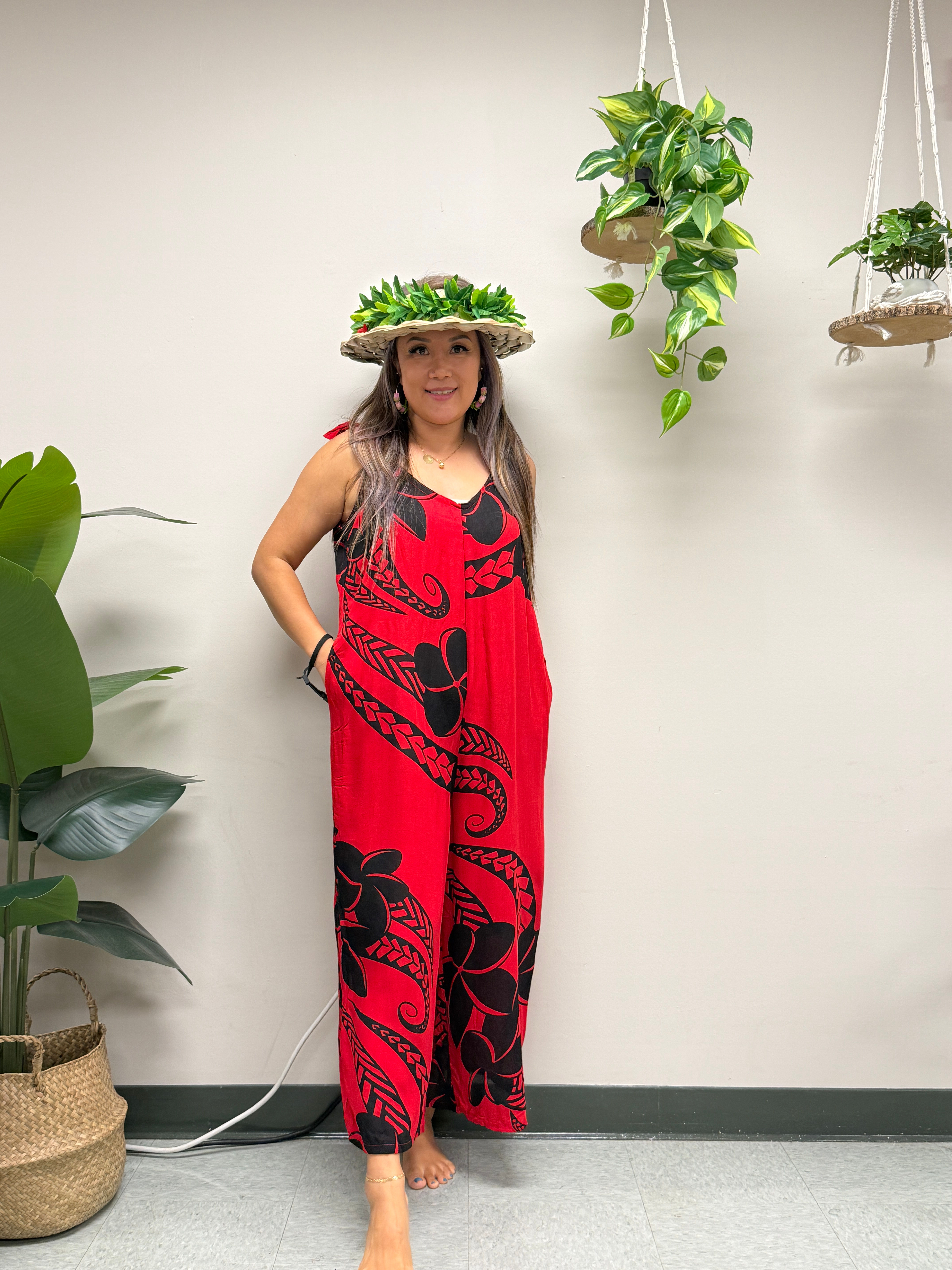 Kula Romper - Plumeria tat - Red/Black