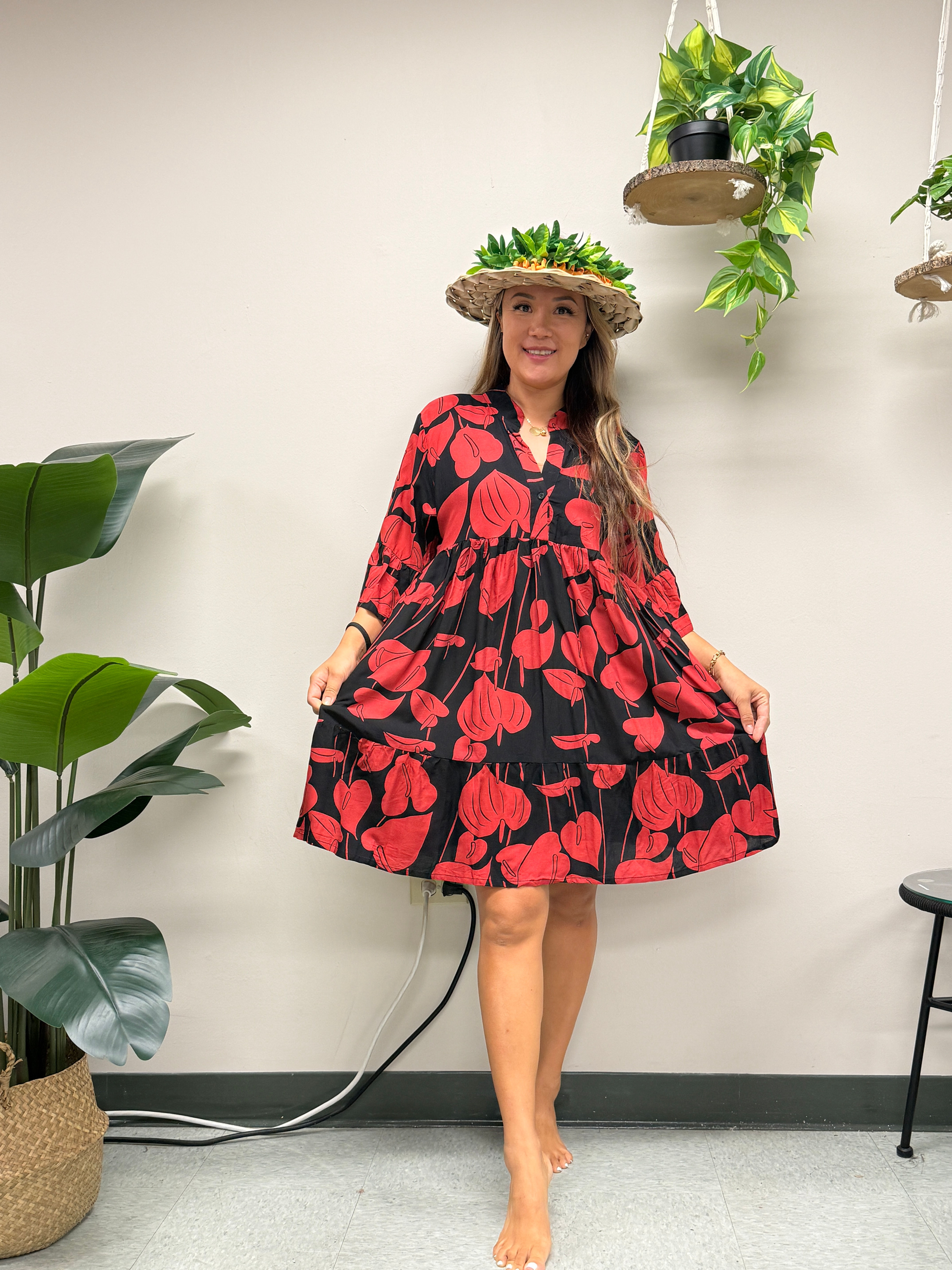 Maile dress - Anthurium- Black/True Ted