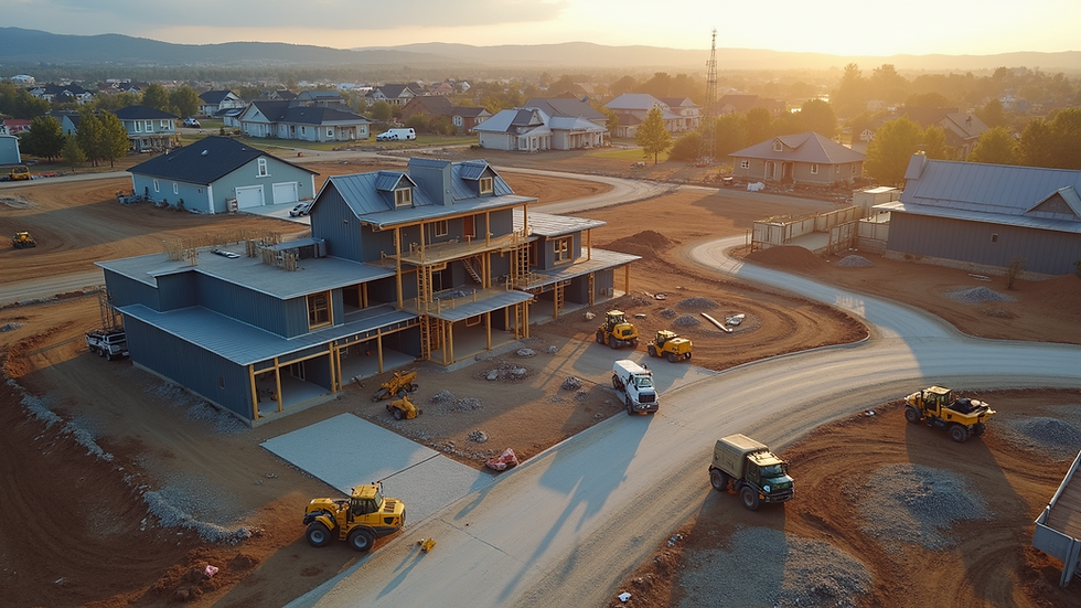 High angle view of a construction site with a Titan Homes project underway
