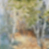 Original 10 x 10 birch trees oil painting a textured path in calm greens, warm soothing golds