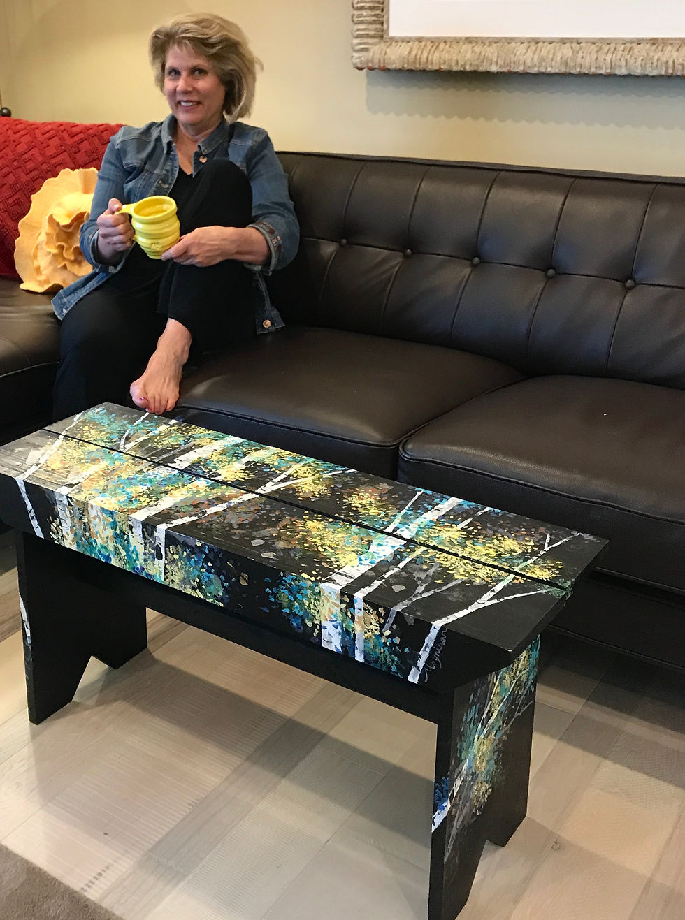 Hand-painted birch coffee table or bench by artist Kate Moynihan