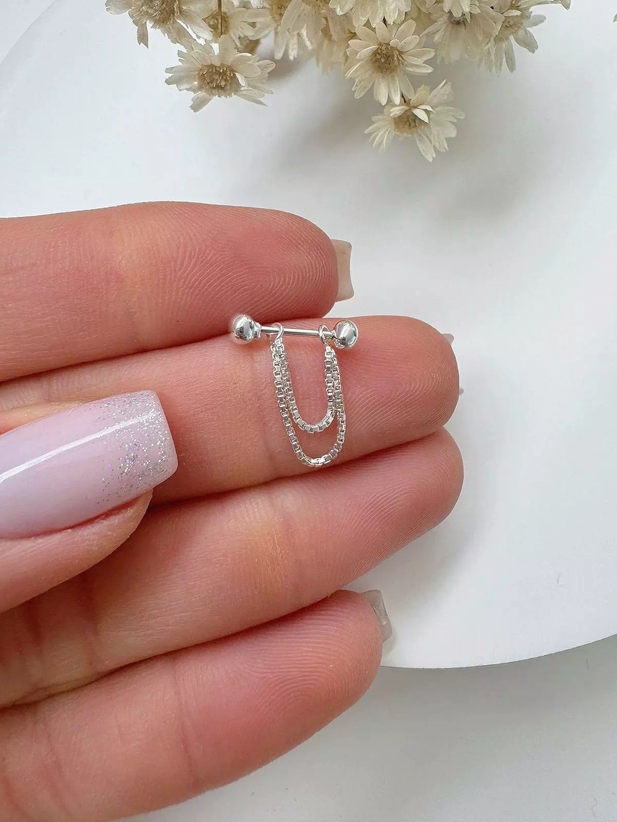 Piercing corrente dupla com zircônia 