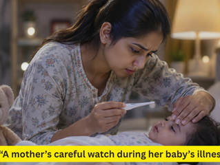 "Concerned mother monitoring an unwell baby"