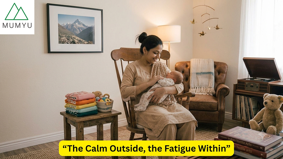 "Warm and cozy postpartum moment shared between a new mother and her baby"
