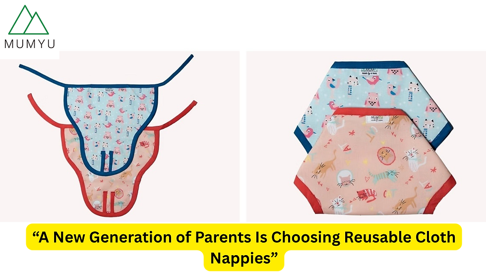 "Reusable cloth nappies in different colours and patterns for sustainable baby care"