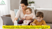 “A mother comforts her baby while a child nearby is absorbed in a glowing screen”